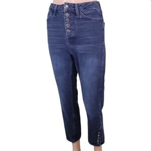 Topshop Moto Womens Dark Wash Faded Jeans With 5 Button Front & Leg Size 26